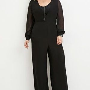 Women's Black Plus Size V-neck Chiffon Jumpsuit
